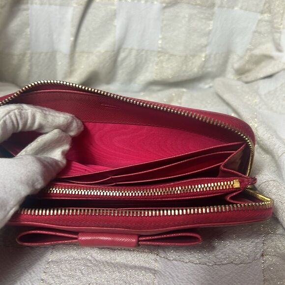 PRADA PINK SAFFIANO FIOCCO LEATHER BOW LONG ZIPPY WALLET WITH BOX - Picture 9 of 12